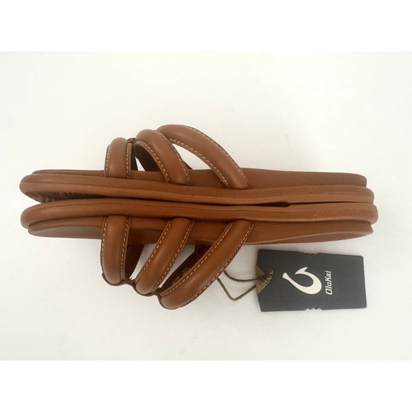 Olukai Tiare Slide Sandals 8 Fox Brown Leather Cushioned Comfort Support - NWT - Picture 7 of 11